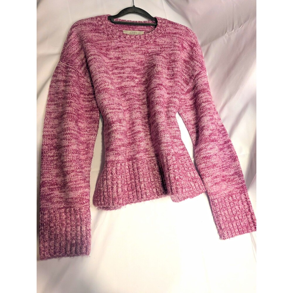LOFT Women's Pink Marled Knit Crew Neck Long Sleeve Pullover Sweater XS